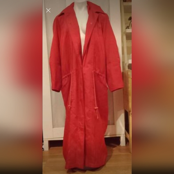 Claudia Strater - Long Red Button Up Trench Coat, Size 8 - Picture 1 of 6